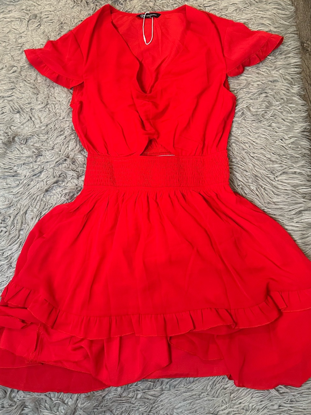 PRETTYGARDEN Red Ruffle Mini Dress Size S V-Neck Flutter Sleeve